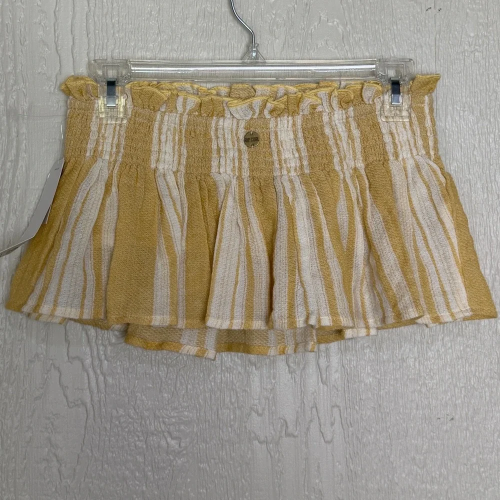 Rip Curl Seaside Stripe Bandeau Smocked‎ Peplum Top Beach Yellow White Small NEW